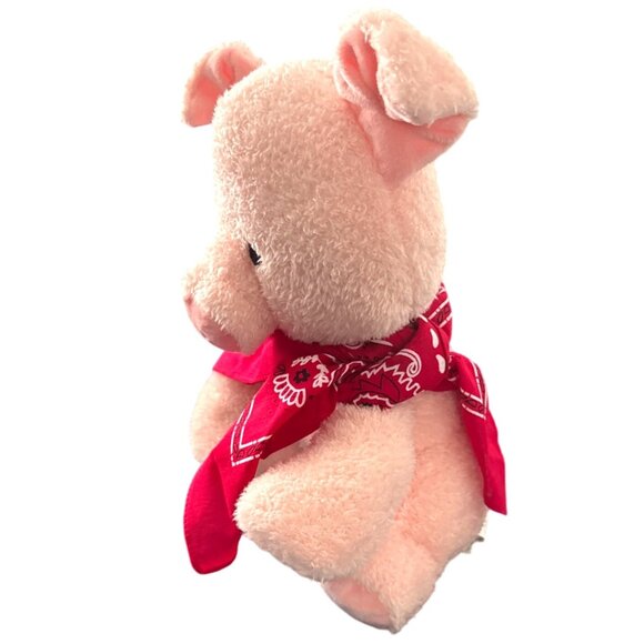 Pink Plush Pig Toy With Red Bandana 10" By Spark Create Imagine For Kids - Picture 3 of 6